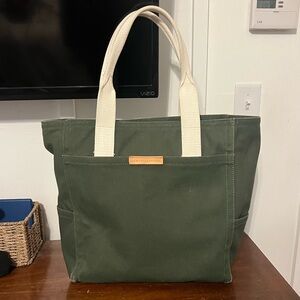 Armani Exchange Green Canvas Tote Bag with Cream Handles
